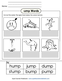 Cut and Glue (-ump) Word Families Worksheet