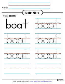 Trace the Word: Boat Free Sight Words Individual Worksheet