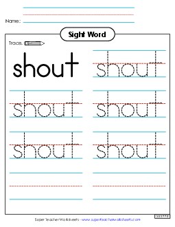 Trace the Word: Shout Sight Words Individual Worksheet