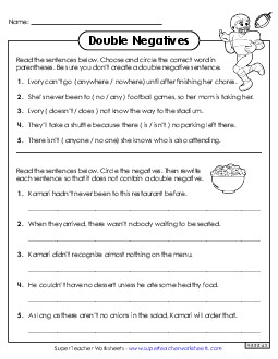 Double Negatives 5th Grade ELA Worksheet