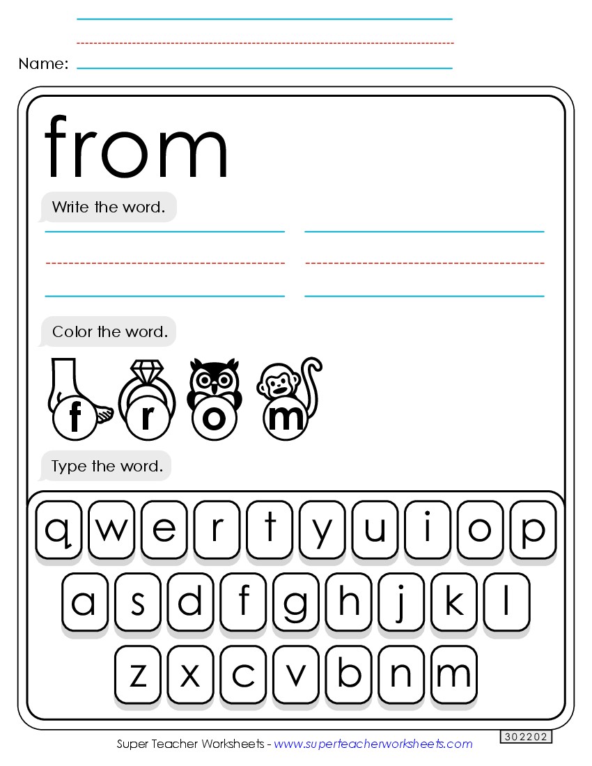 Write, Color, Type: From Sight Words Individual Worksheet