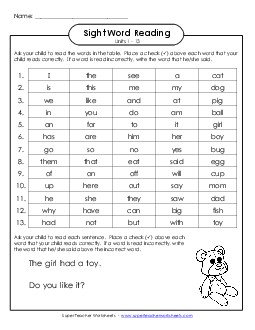 Cumulative Practice (Units 1 - 13) Sight Words Worksheet