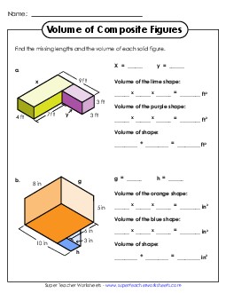 Volume of Composite Figures: Two Shapes (Intermediate) Worksheet