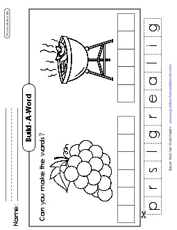 Build-a-Word: Grapes and Grill Phonics Blends Worksheet