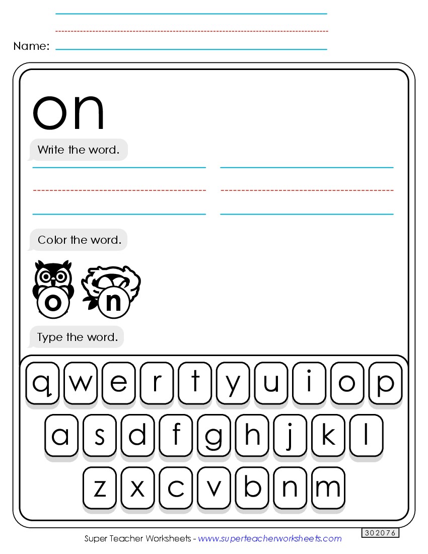 Write, Color, Type: On Sight Words Individual Worksheet