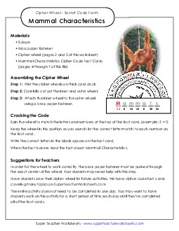 Mammal Characteristics: Cipher Wheel Facts Free Animals Worksheet