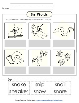 Cut-and-Glue (Sn- Words)  Phonics Blends Worksheet