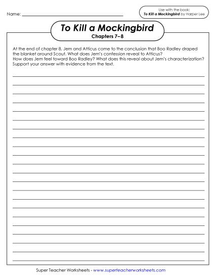 New Writing Prompt: Jem & Boo Radley Worksheet