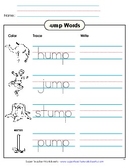 Trace and Write (-ump) Word Families Worksheet