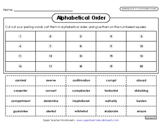 Alphabetical Order: Cut-Glue (F-3) Spelling F Worksheet