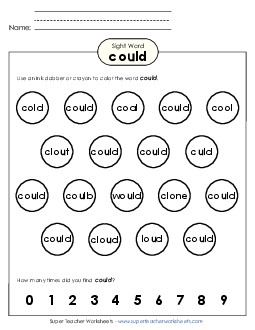 Dab or Color: Could Sight Words Individual Worksheet