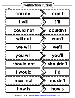 Puzzle Match: Contractions Worksheet