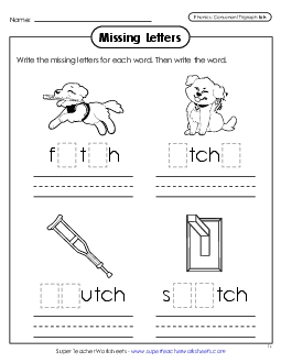 Missing Letters (-tch Words) Phonics Trigraphs Worksheet