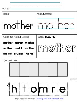 Worksheet 2: Mother Sight Words Individual Worksheet