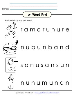 Circle the Words (-un) Word Families Worksheet