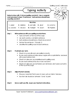 Typing Sentences (C-Halloween)  Spelling C Worksheet