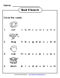 Short U: Horizontal Word Hunt 2 (Illustrated) Phonics Worksheet