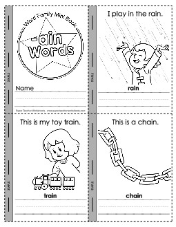 Mini-Book: -ain Words Word Families Worksheet