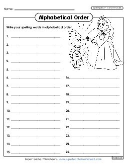 Alphabetical Order: Whole List (F-1)  Free Spelling F Worksheet