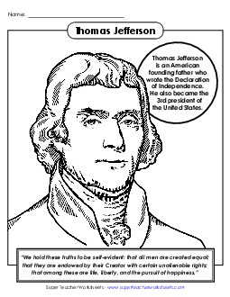 Jefferson Coloring Page Presidents Worksheet