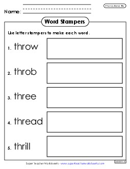 Letter Stampers (Thr Words) Phonics Blends Worksheet