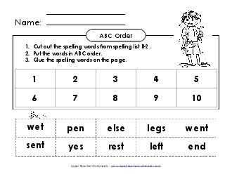 ABC Order - Cut & Glue (B-2) Spelling B Worksheet