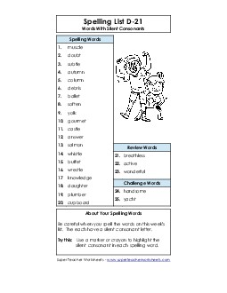 Word List (D-21) Spelling D Worksheet