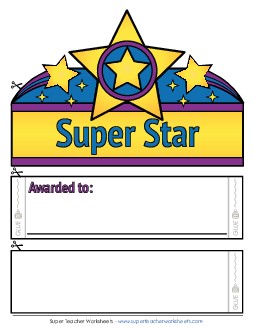 Super Star Hat (Color) Awards Worksheet