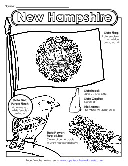 New Hampshire State Symbols Coloring Page States Individual Worksheet