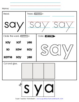 Worksheet 2: Say Sight Words Individual Worksheet