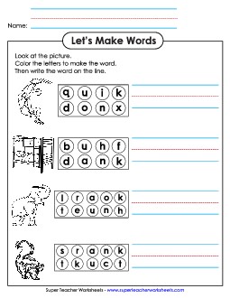 Color the Letters & Write (-unk) Word Families Worksheet