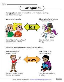 Homographs Anchor Chart Worksheet