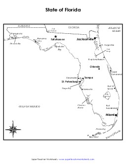 Labeled Florida Map State Maps Worksheet