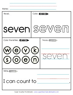 Worksheet 1: Seven Sight Words Individual Worksheet