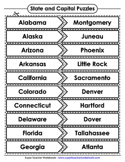 States & Capitals (United States) Worksheet