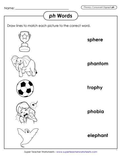 New Picture Match (PH Words) Worksheet