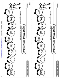 Sight Word Caterpillar: Units 3 and 4 Sight Words Worksheet