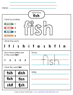 Worksheet 4: Fish Sight Words Individual Worksheet