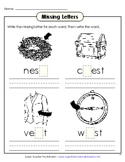 Missing Letters (-est) Word Families Worksheet