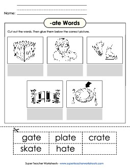 Cut and Glue (-ate) Word Families Worksheet