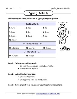 Typing Activity (B-16) Spelling B Worksheet