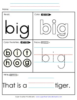 Worksheet 1: Big Sight Words Individual Worksheet