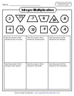 Shape Math: Multiplying Integers Worksheet