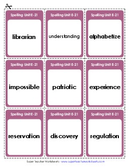 Flashcards (E-21) Spelling E Worksheet