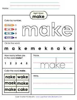 Make (Sight Word) Sight Words Individual Worksheet