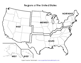 Regions of the United States Map 4th Grade Social Studies Worksheet