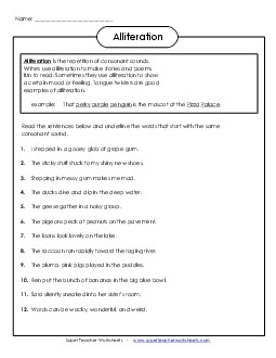 Alliteration Poetry Worksheet