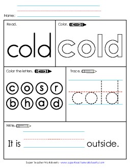 Worksheet 1: Cold Sight Words Individual Worksheet