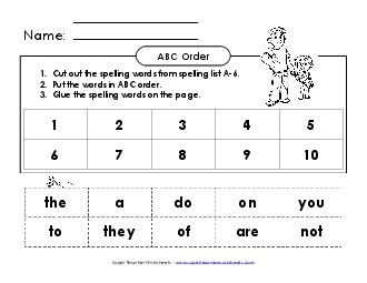 ABC Order - Cut & Glue (A-6) Spelling A Worksheet