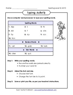 Typing Activity (B-3) Spelling B Worksheet